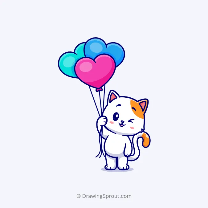 cat holding balloons