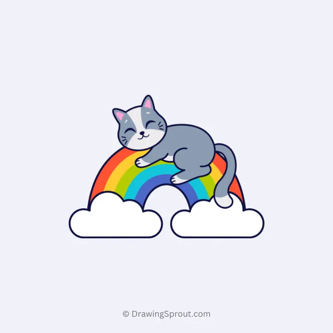 cat sleeping on a rainbow