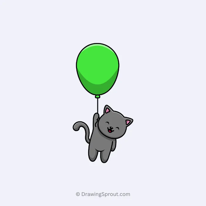 cat floating with balloon