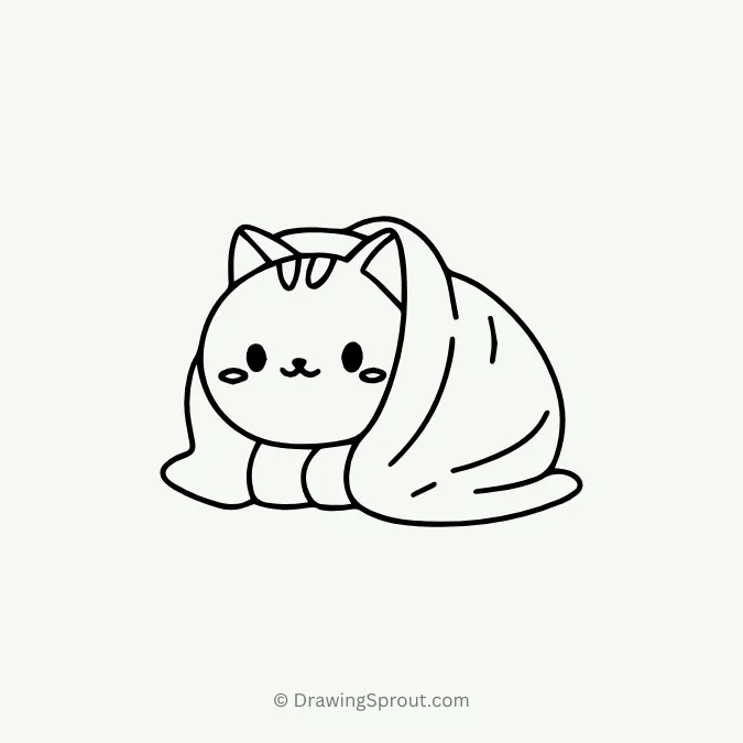 cat wrapped in a blanket drawing