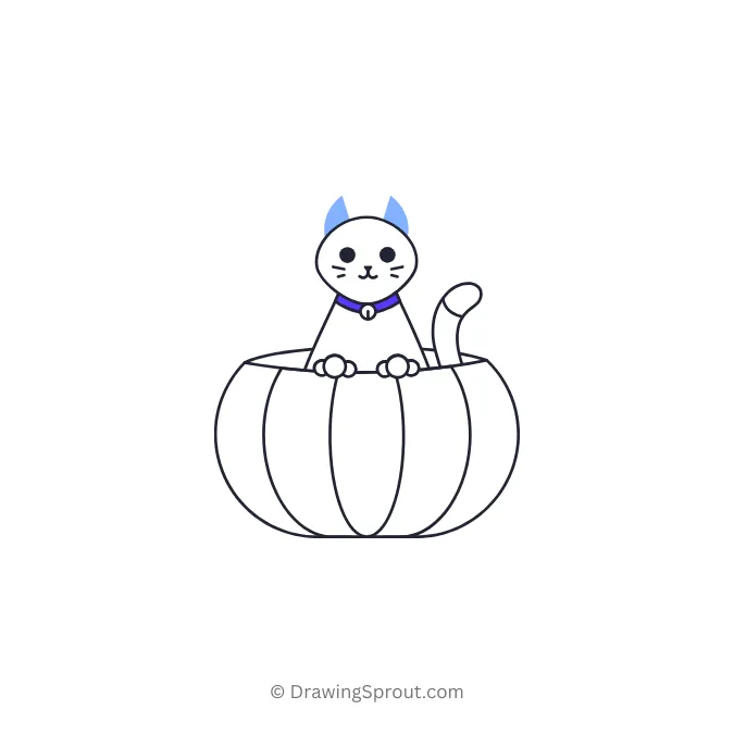 cute cat in a pumpkin drawing